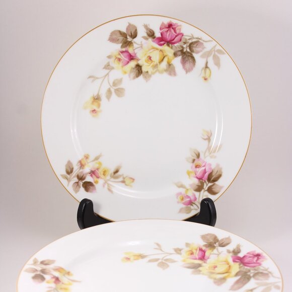 Noritake Nippon Yellow Pink Roses Floral Salad Dessert Plates Set of 6 - Picture 1 of 8
